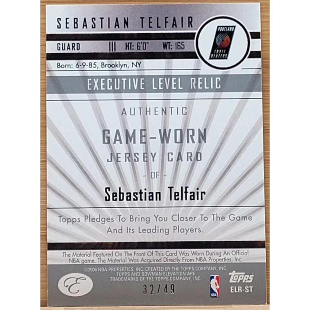 2006-07  BOWMAN ELEVATION SEBASTIAN TELFAIR EXECUTIVE LEVEL RELIC #D/49 PORTLAND
